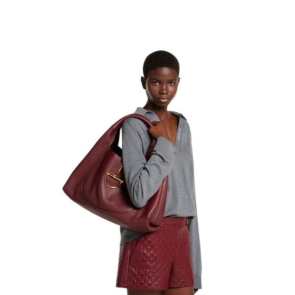 Gucci Women Bordeaux Shoulder Bag With Horsebit Closure In Grained Leather Woman - Picture 7 of 7